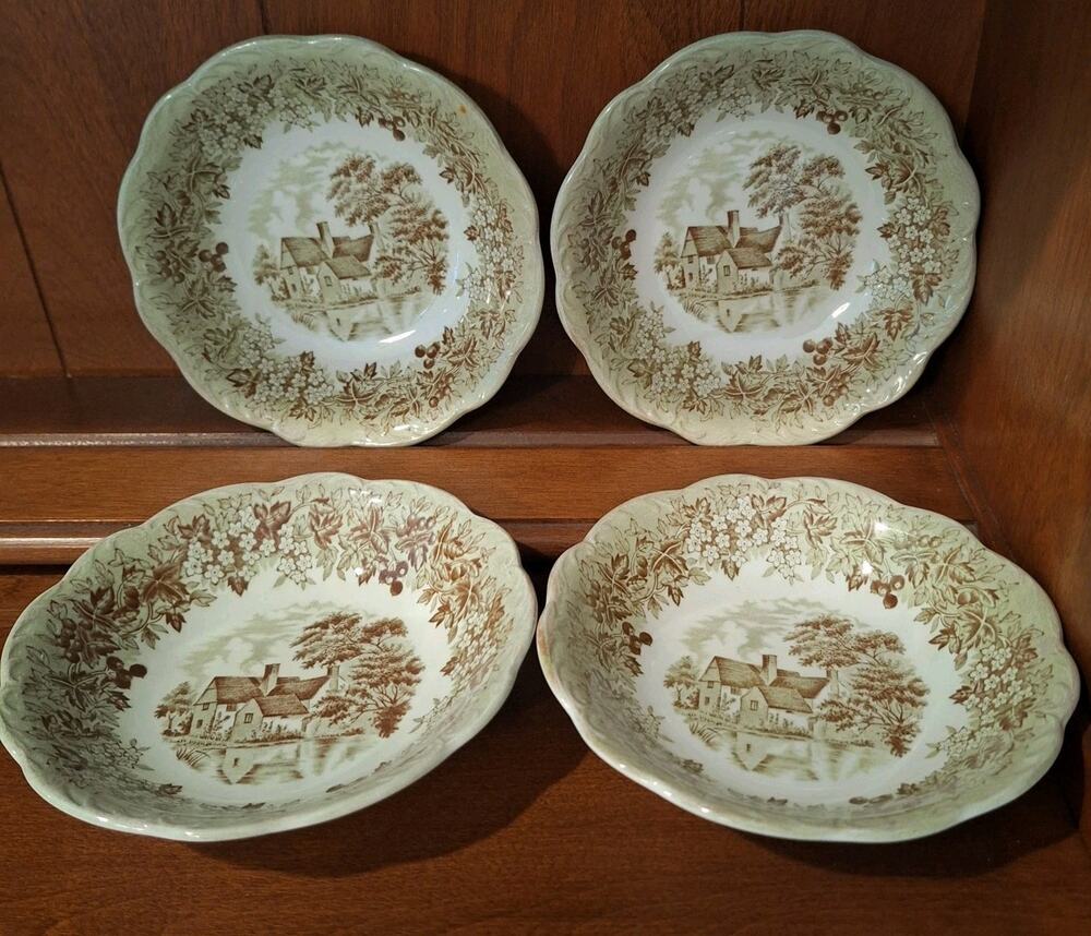 VTG J&G Meakin Romantic England Flatford Mill Fruit Dessert Bowls Set of 4